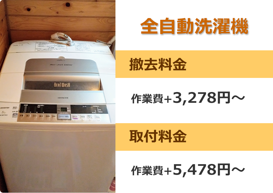 全自動洗濯機、撤去料金：作業費+3,278円～、取付料金：作業費+5,478円～