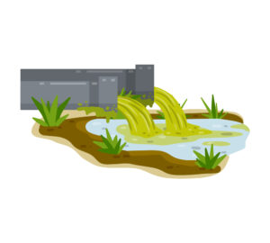 排水管から廃棄物がそのまま川に流れ込んでいく